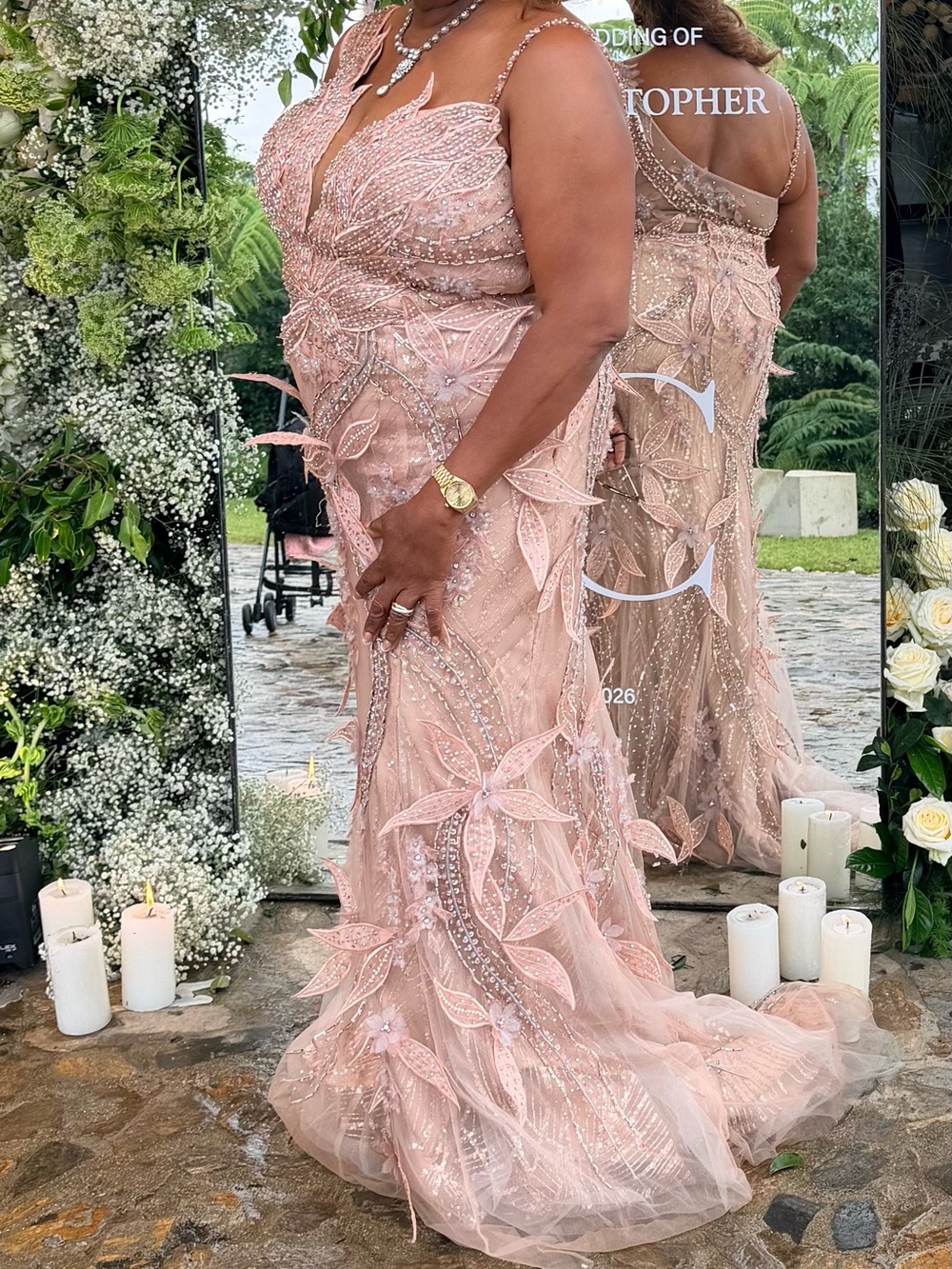 Terani Couture Blush Pink Beaded Floral Mermaid Evening Dress - Picture 15 of 15